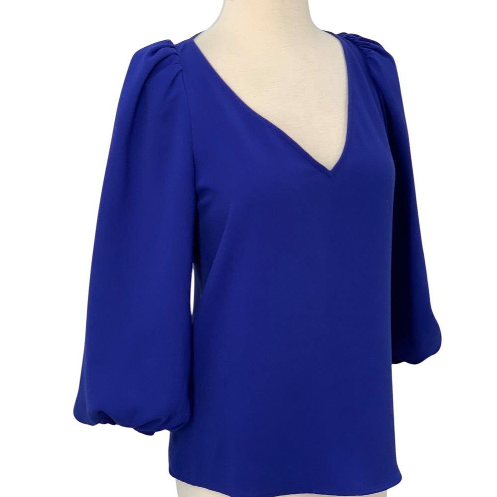Trina Turk Women's Danise 3/4 Puff Balloon Sleeve V-Neck Blouse Royal Blue Sz XS - Picture 4 of 10